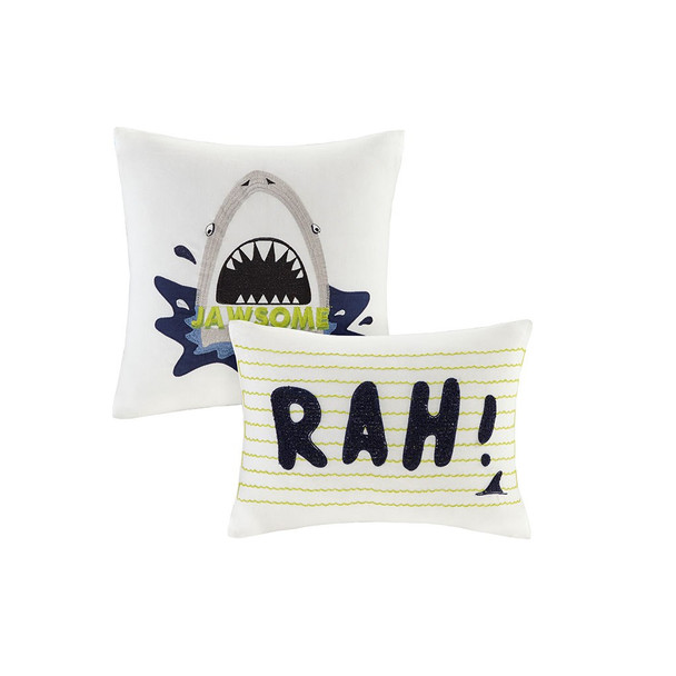Blue & Green Sharks & Stripes Coverlet Set AND Decorative Pillows (Finn-Green/Navy-cov)
