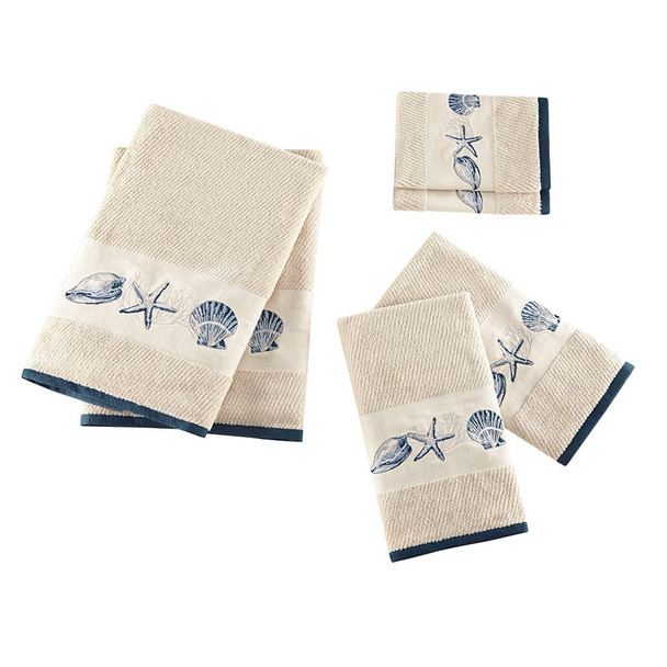 6pc Coastal Beach Blue Embroidered Cotton Jacquard Bath Towel Set (Bayside-Blue-Towels)