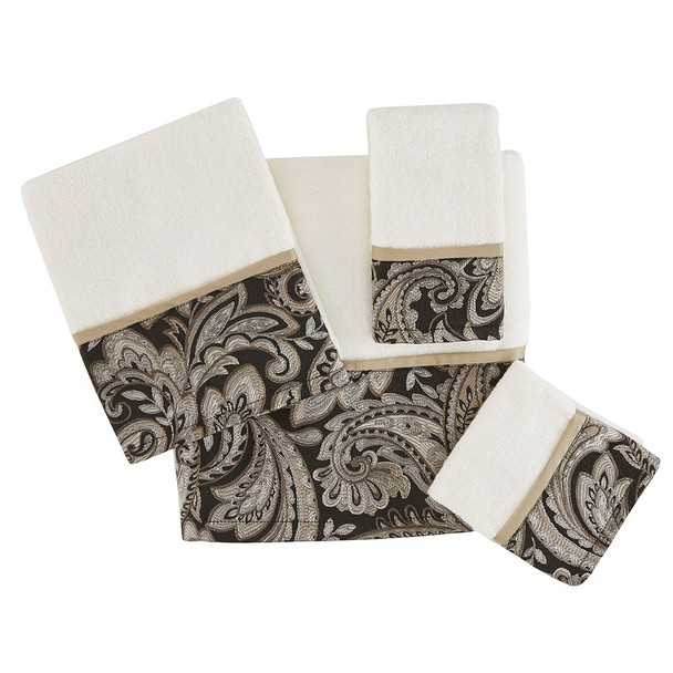 6pc Black & Taupe Paisley Cotton Jacquard Bath Towel Set (Aubrey-Black-Towels)