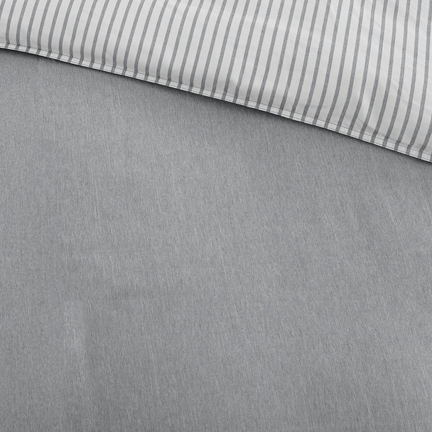 Grey & White Reversible Stripe Microfiber Duvet Cover AND Shams (Hayden-Grey-Duv)