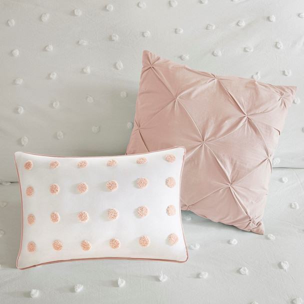 7pc Blush Pink Ivory & Grey Tufted Dots Comforter AND Decorative Pillows (Myla-Blush)