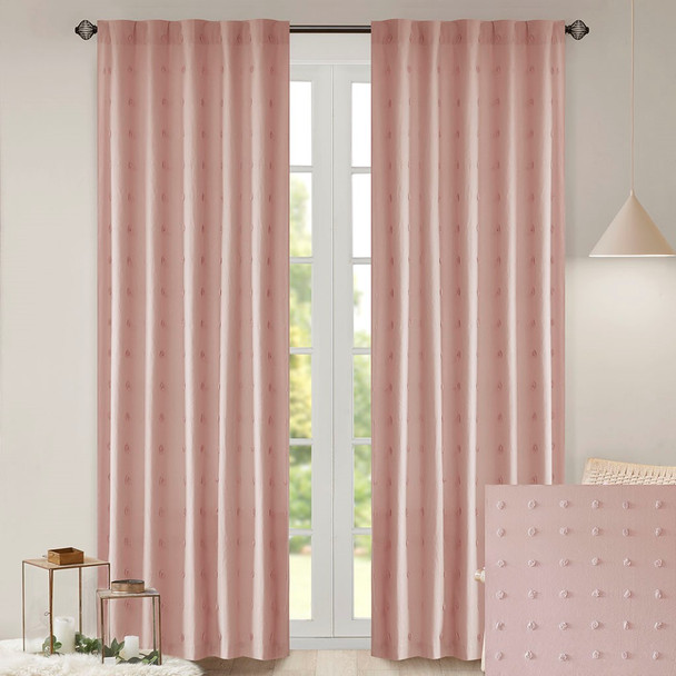 Pink on Pink Cotton Tufts Jacquard Pom Pom Window Panel (Brooklyn-Pink-window)