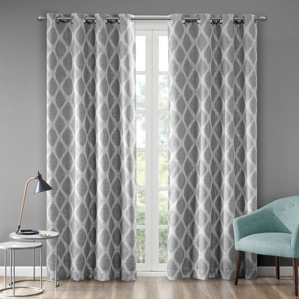 Grey & White Ikat Design BLACKOUT Window Panel - Room Darkening (Blakesly-Grey-window)