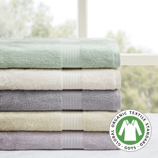 6pc Ivory Organic Cotton Bath Towel Set - GOTS Certified - 650 GSM (Organic-Ivory-Towel)