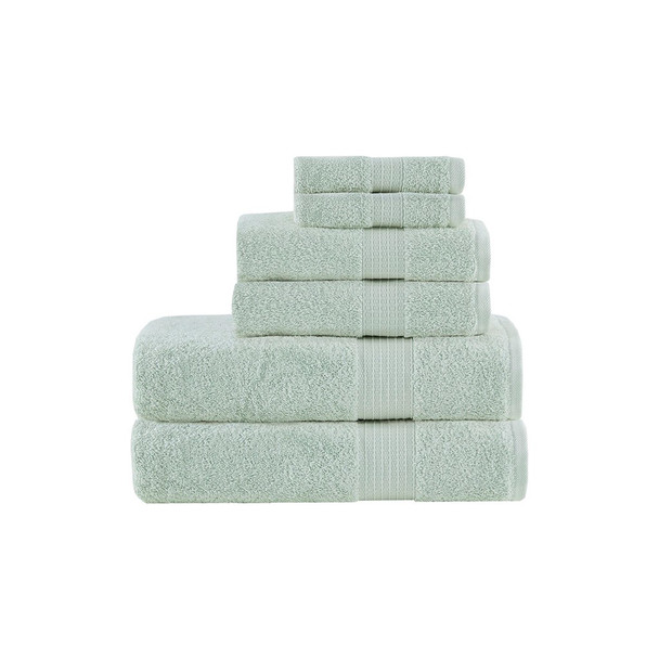 6pc Seafoam Organic Cotton Bath Towel Set - GOTS Certified - 650 GSM (Organic-Seafoam-Towel)