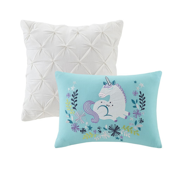 Purple & Aqua Blue Reversible Unicorns Coverlet Set AND Decorative Pillows (Lola-Purple-coverlet)