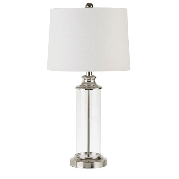 Set of 2 Silver & Glass Table Lamps w/Off White Drum Shape Shade - 26"H (Clarity -Silver-Decor )