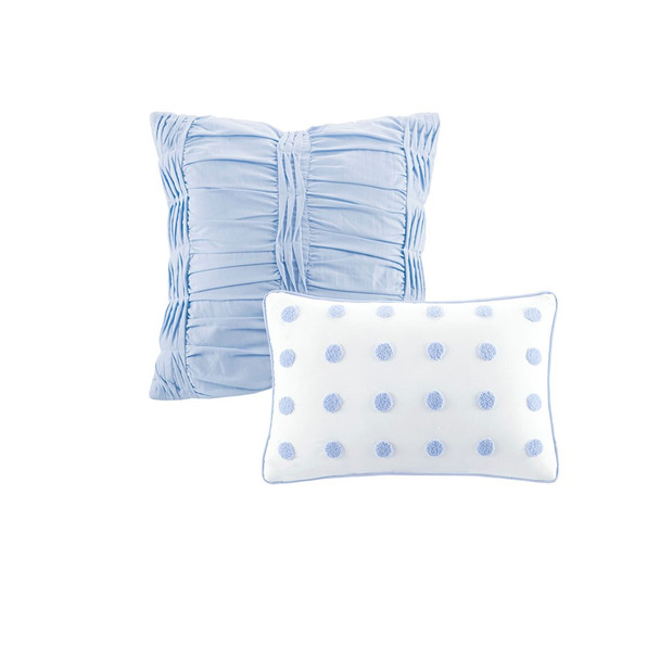 7pc Blue Cotton Tufts Duvet Cover Set AND Decorative Pillows (Brooklyn-Blue-duv)