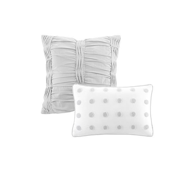 Grey Cotton Tufts Duvet Cover Set AND Decorative Pillows (Brooklyn-Grey-duv)