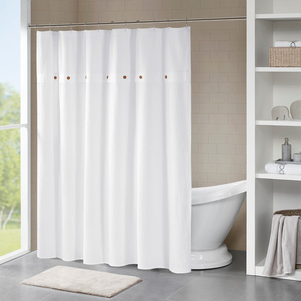 White Cotton Waffle Weave Textured Shower Curtain - 72x72"