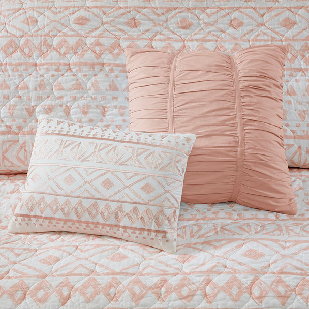 7pc Blush Pink & White Geometric Medallion Coverlet Set AND Decorative Pillows (Larisa-Blush-cov)