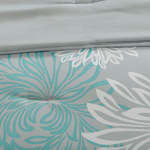 Aqua Blue Grey & White Floral Comforter Set AND Matching Sheet Set (Maible-Aqua)