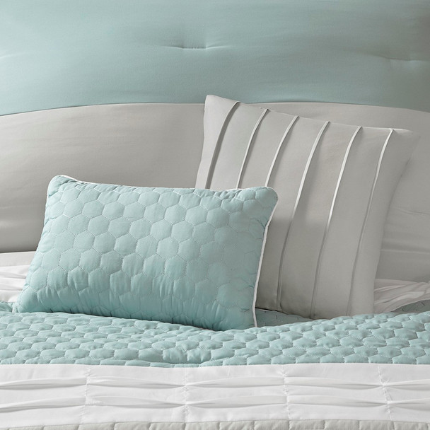 8pc Seafoam Grey & White Textured Comforter Set AND Decorative Pillows (Tinsley-Seafoam/Grey)