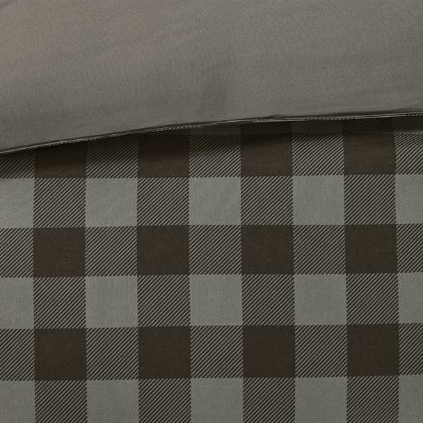 Grey & Black Reversible Buffalo Check Comforter AND Decorative Shams (Oxford-Grey)