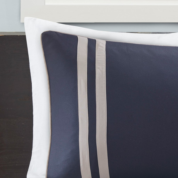 Navy Blue & Grey Reversible Buffalo Check Comforter AND Decorative Shams (Oxford-Navy)