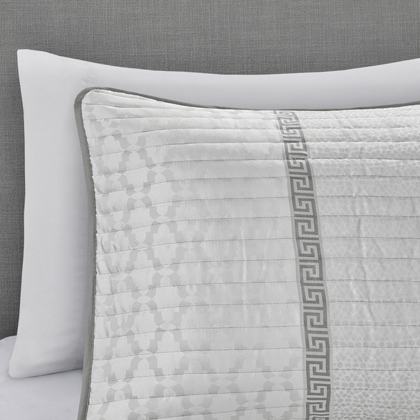 4pc Grey & White Geometric Reversible Coverlet Set AND Decorative Pillows (Bennett-Grey-cov)