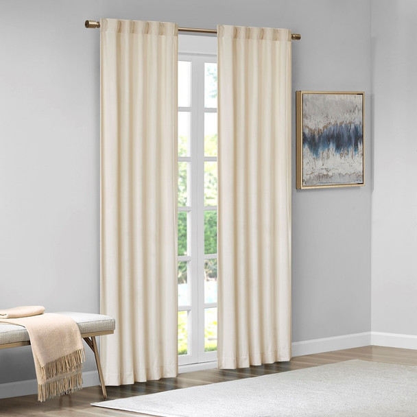 Set of 2 Ivory Soft Velvet BLACKOUT Window Panels - Room Darkening (Colt-Ivory-window)