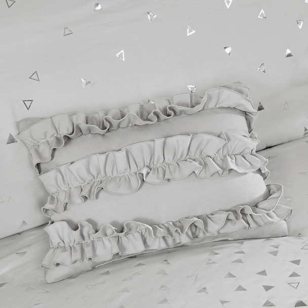 Grey & Metallic Silver Reversible Duvet Cover Set AND Decorative Pillows (Zoey-Grey/Silver-Duv)