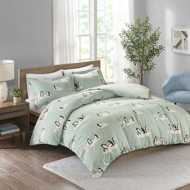 Cozy Aqua Penguin Flannel Duvet Set (Cozy -Aqua Penguin-Duv) 