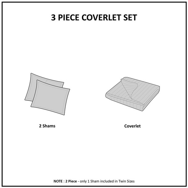 Tuscany Blush 3 Piece Reversible Scalloped Edge Coverlet Set (Tuscany -Blush-Cov)