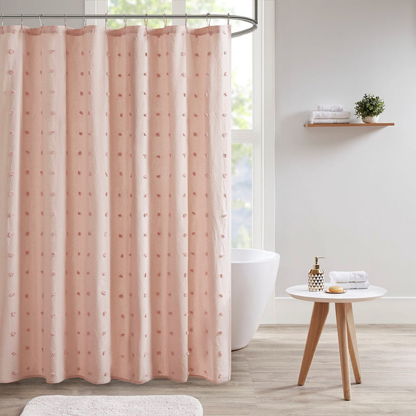 Pink on Pink Cotton Tufts Jacquard Pom Pom Fabric Shower Curtain - 72x72" (Brooklyn-Pink-Shower)