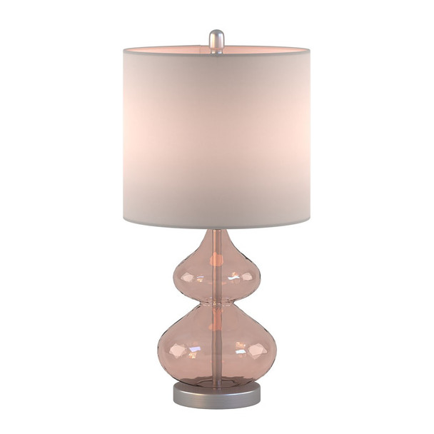 Set of 2 Pink Glass Table Lamps w/White Drum Shape Shade - 23"H (Ellipse -pink-Decor)