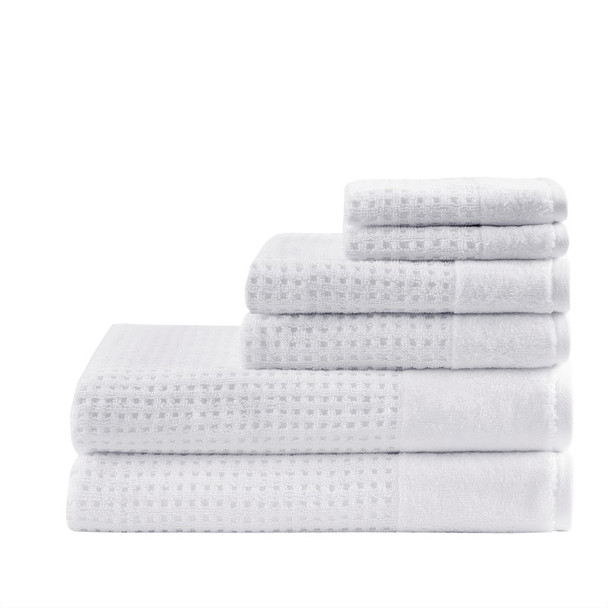  6 Piece White Spa Waffle Cotton Jacquard Towels Set (6 Piece -White Spa Waffle-Towels)