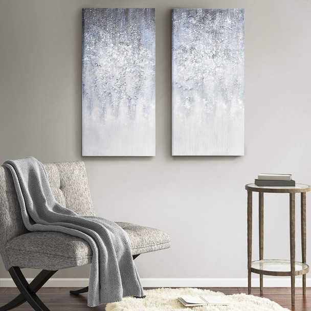 Winter Glaze Blue/White Heavy Textured Canvas with Glitter Embellishment 2 Piece Set (Winter Glaze -Blue/White-Art) 