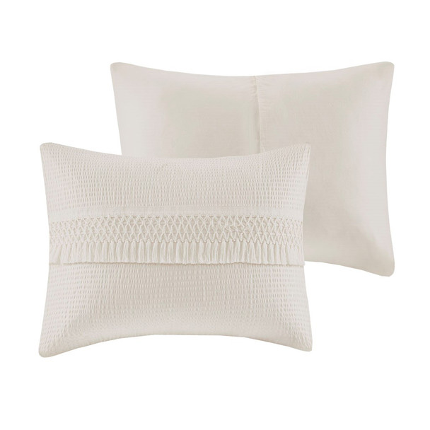 Amaya 3 Piece Ivory Cotton Seersucker Comforter Set (Amaya 3 Piece-Ivory-Comf)