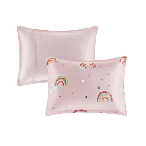 Alicia Rainbow Pink With Metallic Printed Stars Complete Bed and Sheet Set (Alicia Rainbow -Pink-Comf)