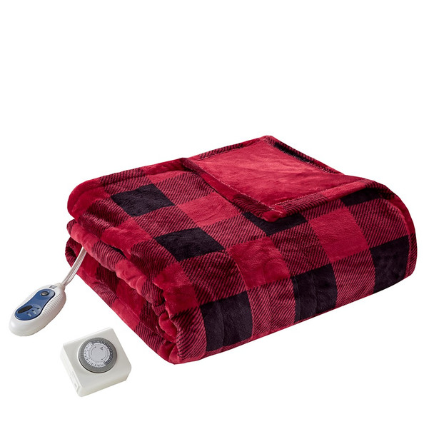 Oversized Red & Black HEATED Buffalo Checkered Throw Blanket - 60x70" (Jacob Heated-Red/Black-throw)
