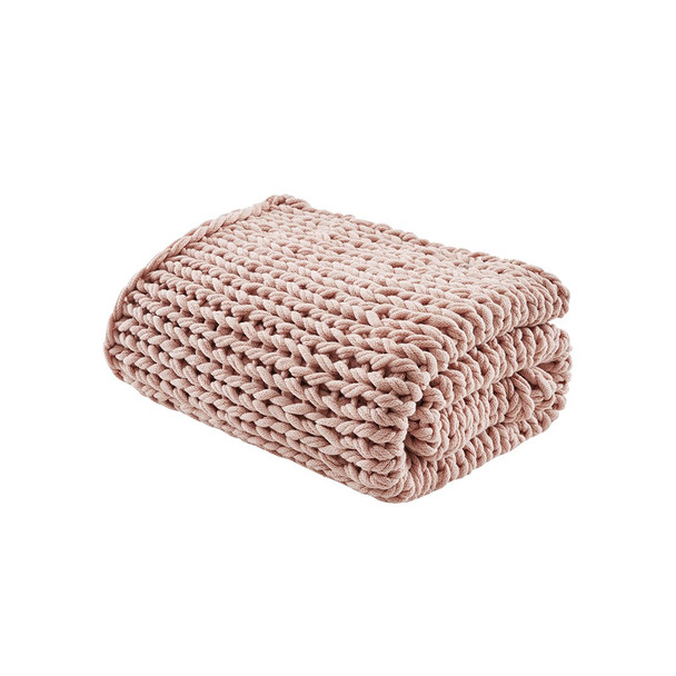 Handmade Blush Pink Chunky Knit Throw Blanket - 50x60" (Handmade Chunky-Blush-throw)