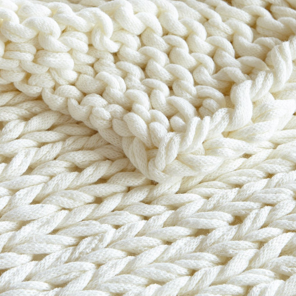 Handmade Ivory Chunky Cable Knit Throw Blanket - 50x60" (Handmade Chunky-ivory-throw)