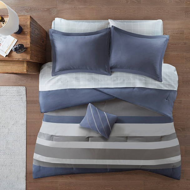 Marsden Complete Blue/Grey Bed Set Including Sheets (Marsden Complete -Blue/Grey-Comf)