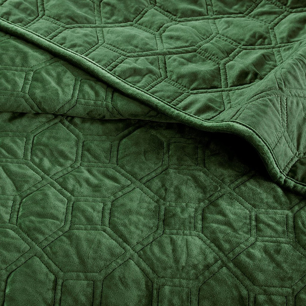 3pc Olive Green Velvety Soft Geometric Stitch Coverlet Quilt AND Decorative Shams (Harper-Olive-cov)