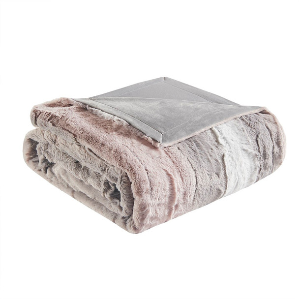 Oversized Pink & Grey Long Faux Fur Heated Throw w/Heat Settings - 50x70" (086569198808)