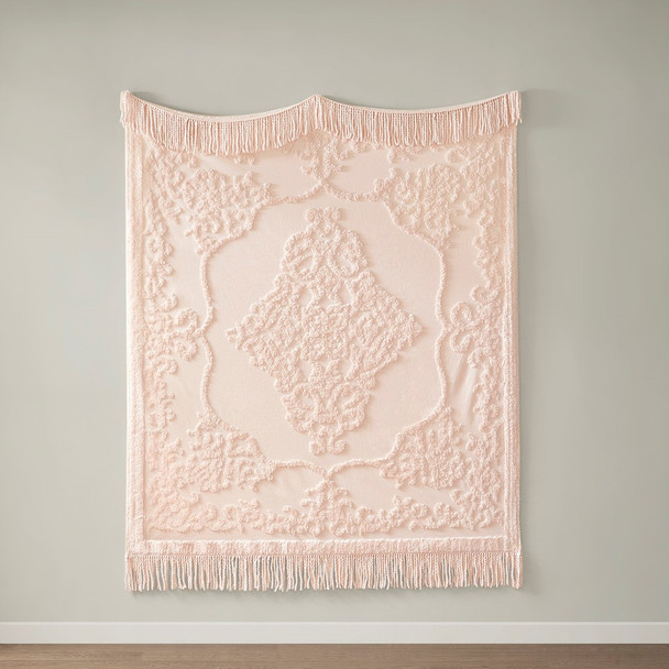 Blush Pink Cotton Tufted Textured Throw w/Fringes - 50x60" (086569995407)
