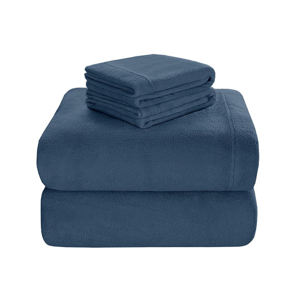 4pc Blue Soloft Micro Plush Sheet Set - QUEEN (675716225940)