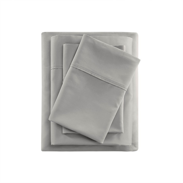  4pc Grey 400TC Wrinkle Resistant Cotton Sateen Sheet Set - QUEEN (086569216861)