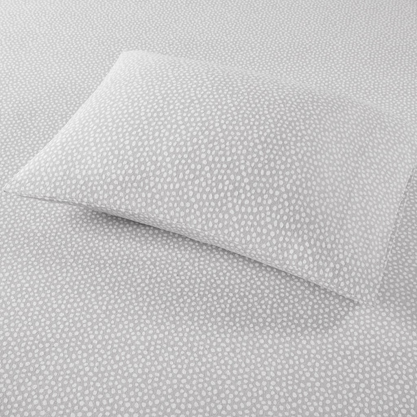 Grey & White Polka Dots Cotton Flannel Printed Sheet Set (Cozy Flannel-Grey Dots)