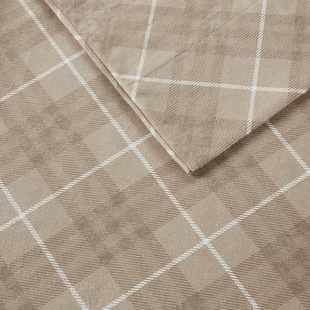Tan & White Plaid Cotton Flannel Printed Sheet Set (Cozy Flannel-Tan Plaid)