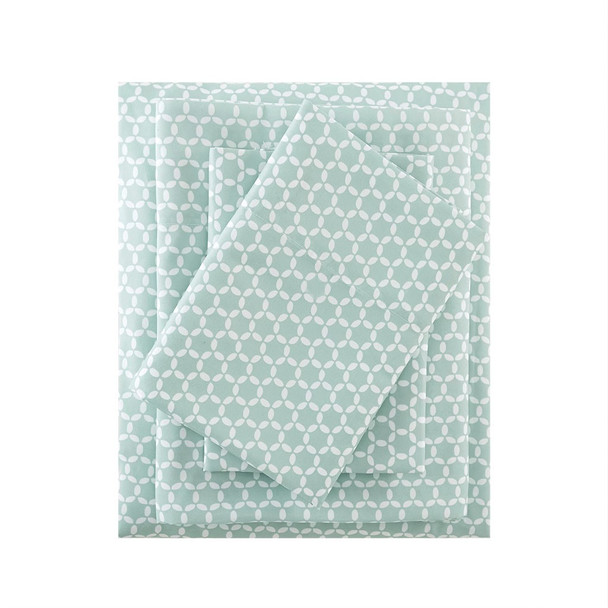 Aqua Blue & White Microcell Geometric Design Printed Sheet Set (3M Microcell-Aqua)