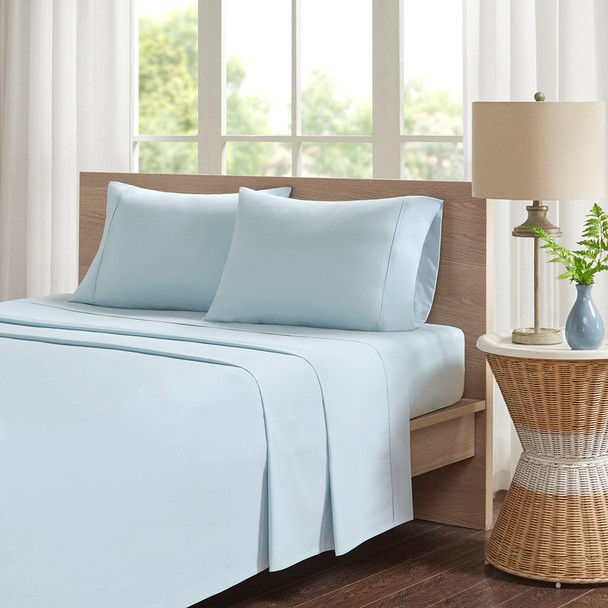 Aqua Blue Year Round Cotton Percale Sheet Set (Peached Percale-Aqua Blue)