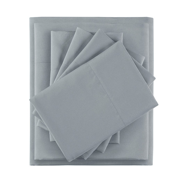 4pc Grey TWIN Microfiber Sheet Set w/ Side Storage Pockets (086569036568)