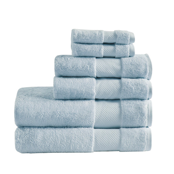 6pc Light Blue Turkish Cotton Spa-Like Bath Towel Set (Turkish 6 Piece-Light Blue-Towels)