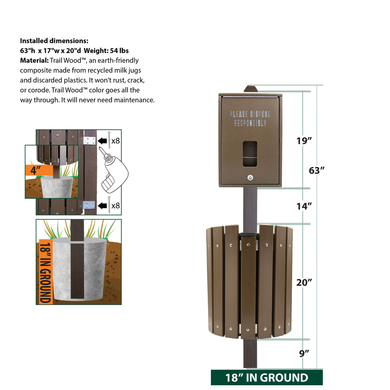 Trail Proven™ Dog Waste Station - made from recycled plastics