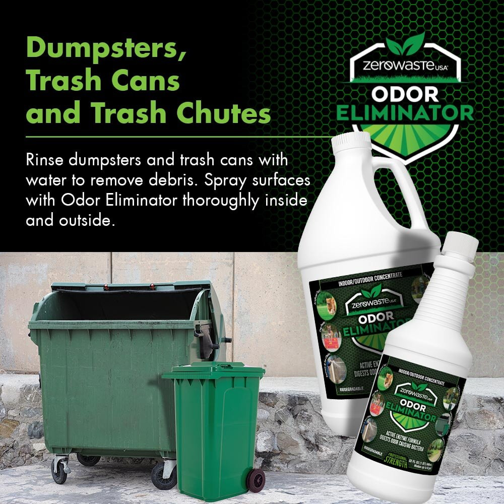 Apply Zero Waste USA® Odor Eliminator on Dumpsters, Trash Cans & Trash Chutes