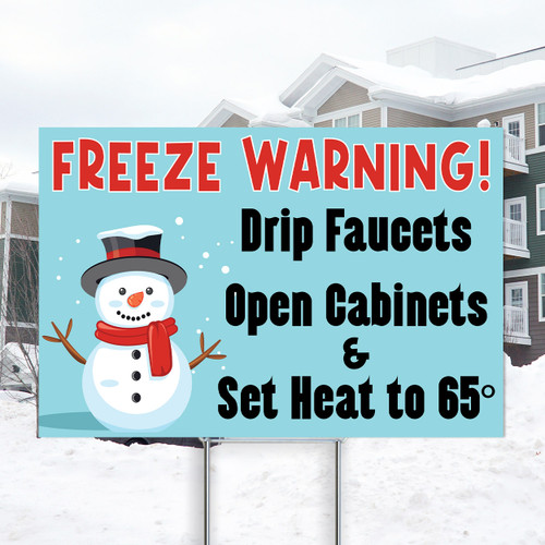 Freeze Warning (Snowman) - 12" x 18" Coroplast Signs Freeze Warning (Snowman) - 12" x 18" Coroplast Signs