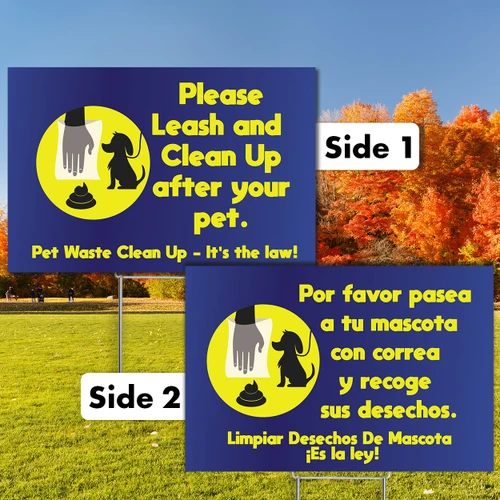 Bilingual Pet Waste Reminder 12" x 18" Coroplast Sign