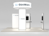 Open Box 20' x 20' Custom Island Trade Show Booth with Illuminated Tower and Lightbox Demo Stations